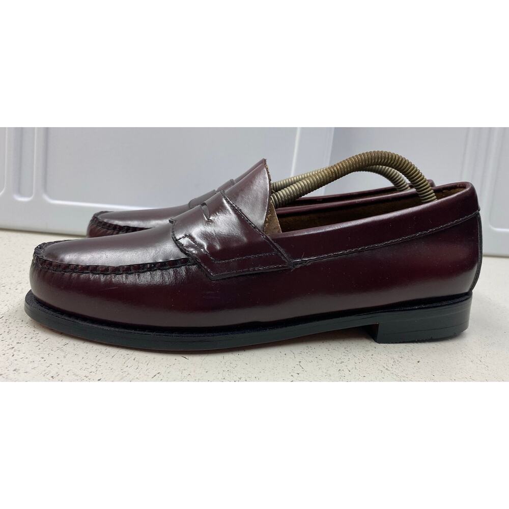 Men Bass WeeJuns Lucas burgundy leather slip-on penny loafers dress shoes, 8.5D - Picture 2 of 7